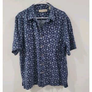 Mens Silk Button Up Hawaiian Shirt Size XL Turtles Blue Tropical Vacation Resort